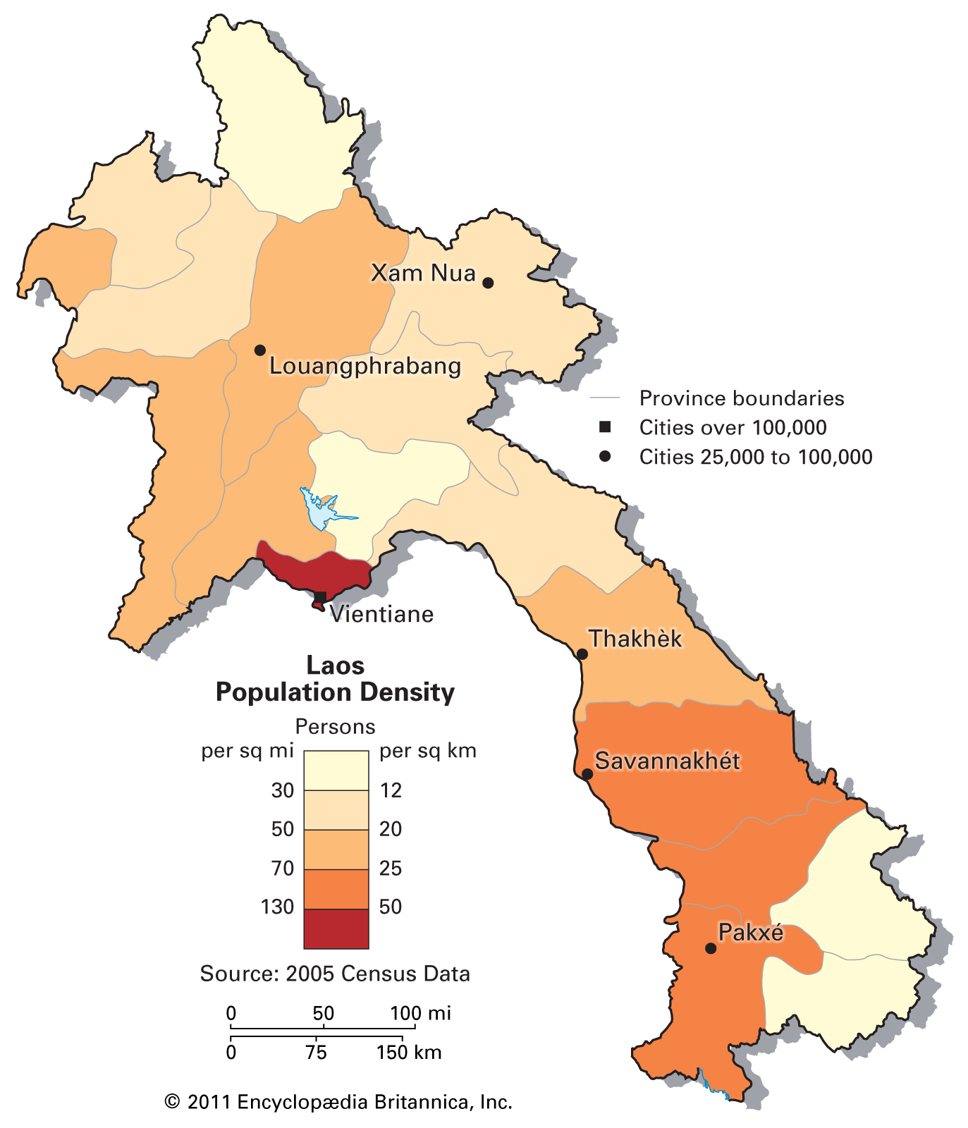 Map of Laos. Politic, administrative, ethnic, ethnolinguistic.
