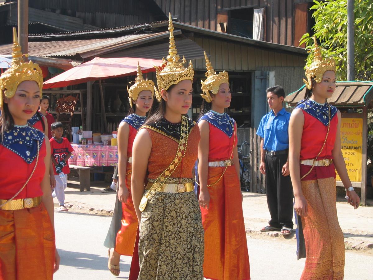 Traditional Lao dresses during a parade