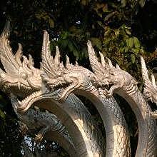 7 nagas in the front of Vat Ho Xieng