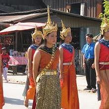 Traditional Lao dresses during a parade