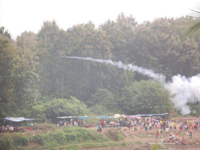 Home-made rocket during the racing boat festival